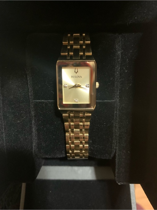 Bulova Jewelry - Bulova Gold Tone Rectangular Women's Watch with Crystal Accents